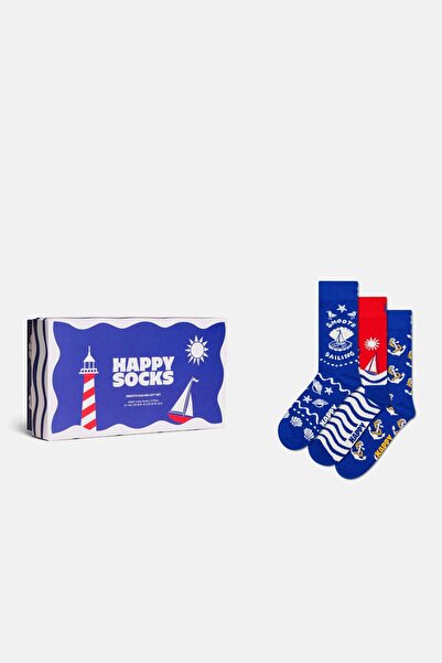 Happy Socks Kadın Mavi Deniz Temalı 3’lü Pamuklu Çorap Seti