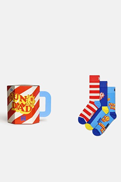 Happy Socks Erkek Çok Renkli Süper Baba Temalı 3’lü Pamuklu Çorap Seti