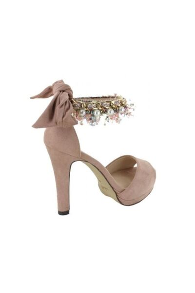 MENBUR Beige sandals with pearls, high heels and platform