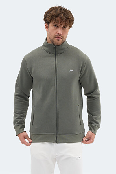 Slazenger Mendoza I Men's Zippered Mock Neck Pocket Khaki Sweatshirt