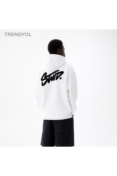 CLASSY.MODA Unisex 3 İplik O Oversized Swnd Lettering B Printed K Hooded Kangaroo Pocket Comfortable Casual Sweat Hoodie