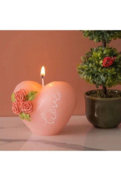 OEM Pink Heart Candle with 3D Roses