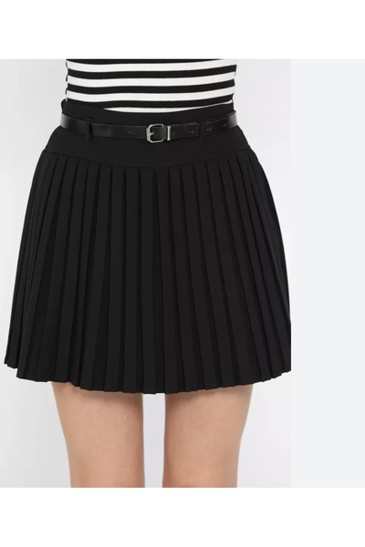 DİMA Atlas Fabric Pleated Skirt with Belt Detail and Shorts