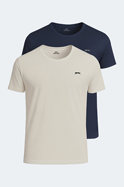 Slazenger Oswin Set of 2 Men's Beige - Navy Blue T-Shirts