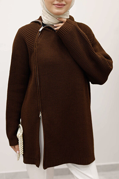 Tesettür Dünyası Zipper Detailed Knitwear Tunic Tsd250254 Brown