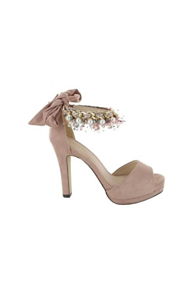 MENBUR Beige sandals with pearls, high heels and platform