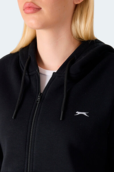 Slazenger Milio I Women's Zippered Hooded Pocket Black Sweatshirt