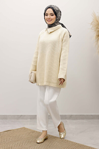 Tesettür Dünyası Zipper Detailed Knitwear Tunic Tsd250254 Beige