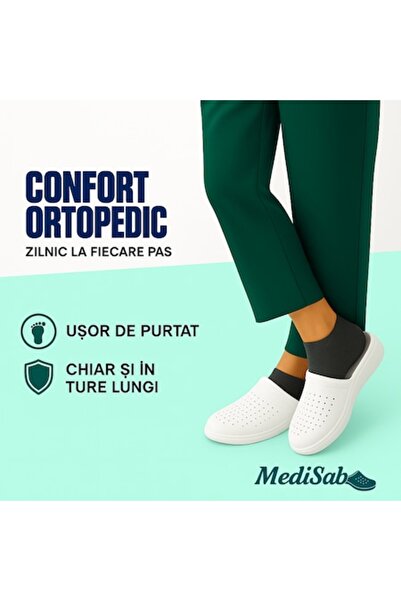 MediSab Saboți medicali anatomici ultra-ușori, piele, albi, Unisex 41