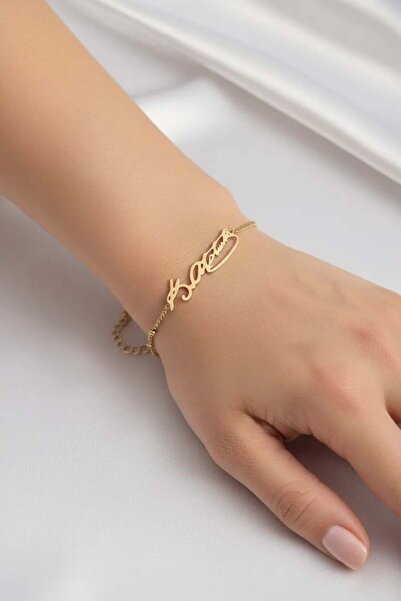 Clariss Çelik Gold Renk Atatürk İmza Model Kadın Bileklik