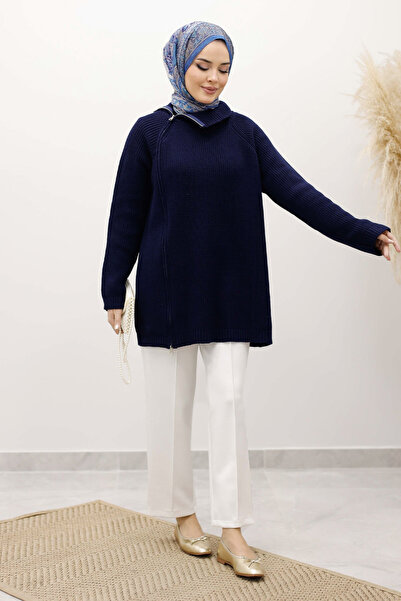 Tesettür Dünyası Zipper Detailed Knitwear Tunic Tsd250254 Navy Blue