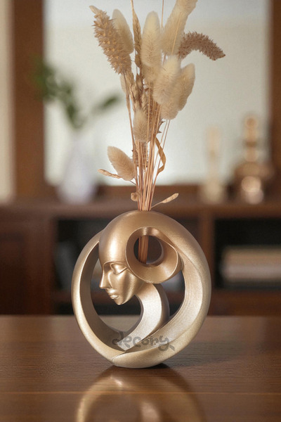 decory مزهرية نيسا الذهبية اللون للزينة على شكل امرأة، مزهرية ديكور بتصميم عصري (بلاستيك حيوي)