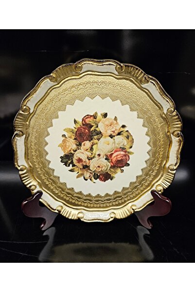 ALANYA HOME DECOR Rose Tray Round Gold Presentation 28cm X 28cm Rose Tray Round Gold Presentation