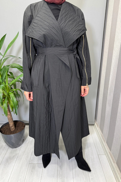 Ghisa Zipper Detailed Trench Coat Black 26Kgsprd2684