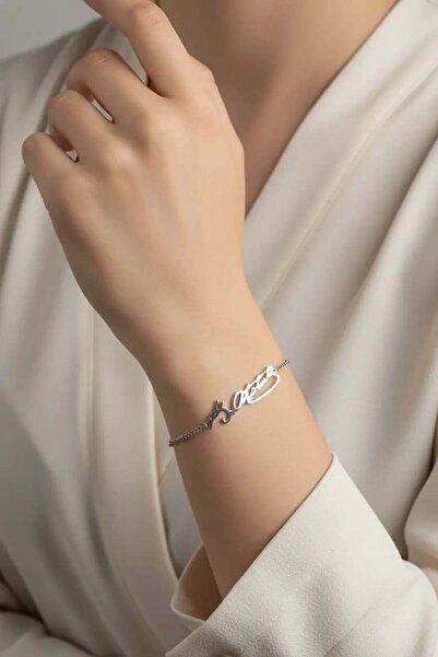 Clariss Çelik Gümüş Renk Atatürk İmza Model Kadın Bileklik