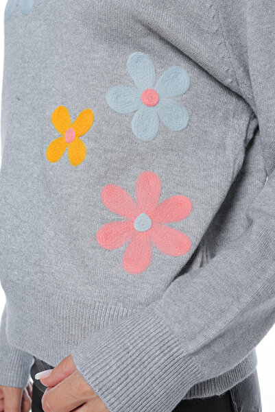 Jolenttine Floral sweater, cashmere and wool blend, gray