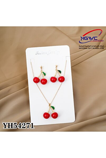 KAZUKO طقم مجوهرات بتصميم الكرز (عقد وأقراط)