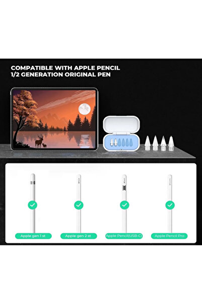 Fibaks iPad Pencil Replacement Tips Apple Pencil 2Nd/1St Generation Nesil Pro/Usb-C Pro/Mini/Air 6 Spare Tip and Case