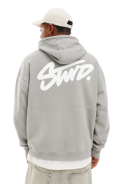 CLASSY.MODA Unisex 3 İplik O Oversized Swnd Lettering B Printed K Hooded Casual Sweat Hoodie with Kangaroo Pocket