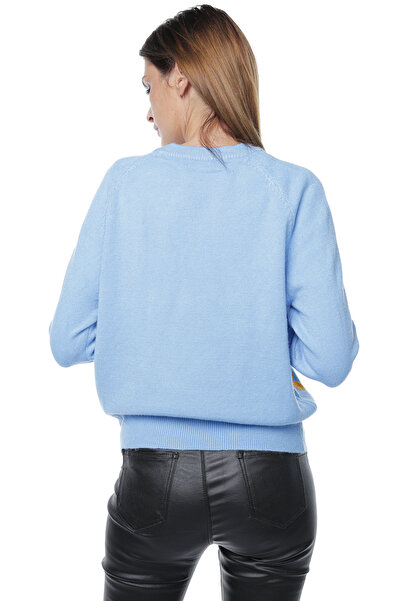 Jolenttine Pulover cu imprimeu floral, amestec de cașmir și lână, albastru deschis