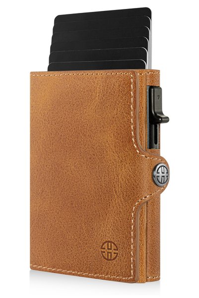 Trusador Palermo Taba Tri-Fold Mechanism Card Holder Genuine Leather Wallet Unisex Women Men Rfid Protected