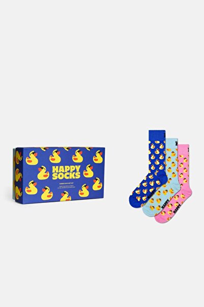 Happy Socks Erkek Çok Renkli Ördek Desenli 3’lü Çorap Hediye Seti