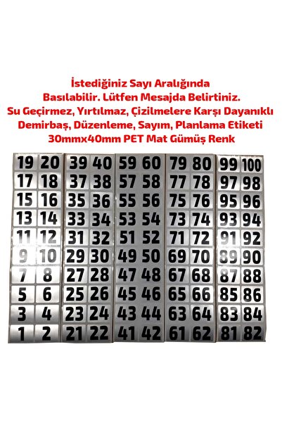 DİJİTAL BARKOD Sayı Etiketi Su Geçirmez Yırtılmaz Demirbaş Etiketi 1'den 100'...