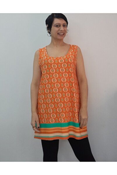 Mertcan Butik Orange Green Patterned Thick Strap Combed Viscose T-Shirt