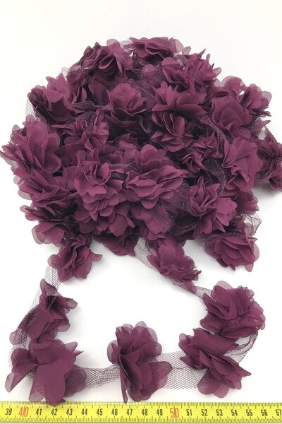 Fiyonks Atölye Laser Cut Flower, Decorative Flower Ribbon Tulle 10 Meters Long