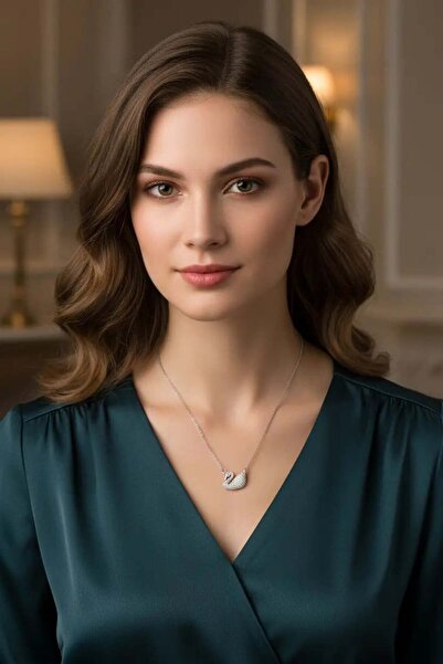 Clariss Çelik Zincir Gümüş Renk Zirkon Taşlı Kuğu Kolye