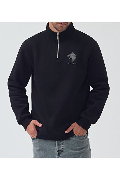 VEK Φούτερ KÖKBÖRÜ Kurt με τύπωμα με μισό φερμουάρ, κανονικό σχέδιο με γράμμα...