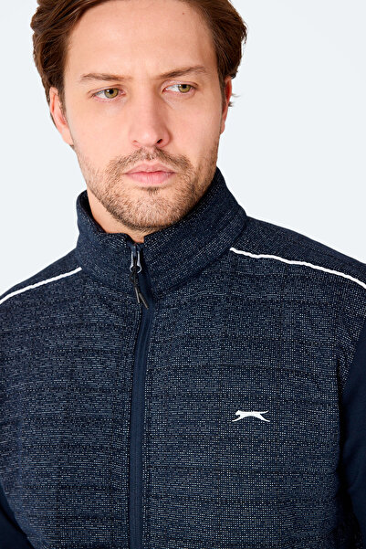 Slazenger Fiora Men's Zippered Mock Neck Pocket Navy Blue Tracksuit Set