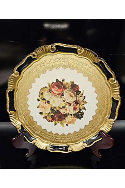 ALANYA HOME DECOR Rose Tray Round Gold Presentation 28cm X 28cm Rose Tray Round Gold Presentation