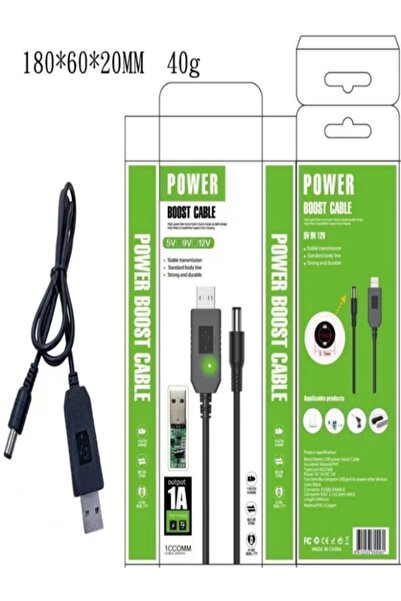 Generic Power Boost Cable USB - DC 5.5x2.1 9V 1M Black