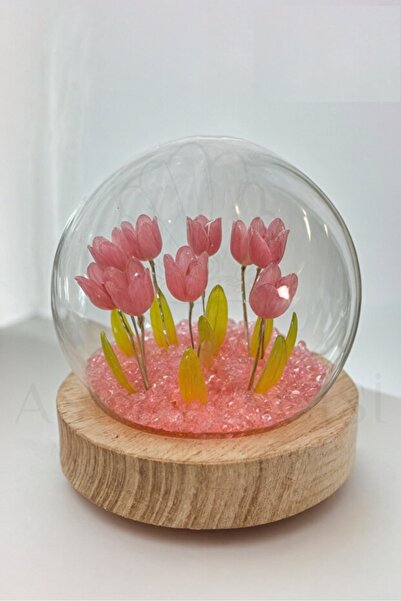 nilss 2021 Fanus İçinde Lale Bahçesi Tasarımlı Ledli Masa ve Gece Lambası