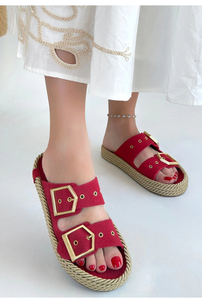 ZENGEZUR MALL Sptrns Red Nubuck Slippers (203927) (Size: 36)