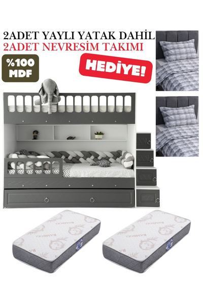 miracool Zümrüt Ranza / Ücretsiz Kurulum / %100 MDF / 2 Adet Bambo Yaylı Yata...