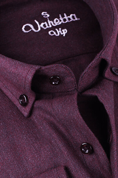 Varetta Men's Sea Urchin Color Winter Shirt - Wide Cut Collar Buttoned Flannel Model with Pockets