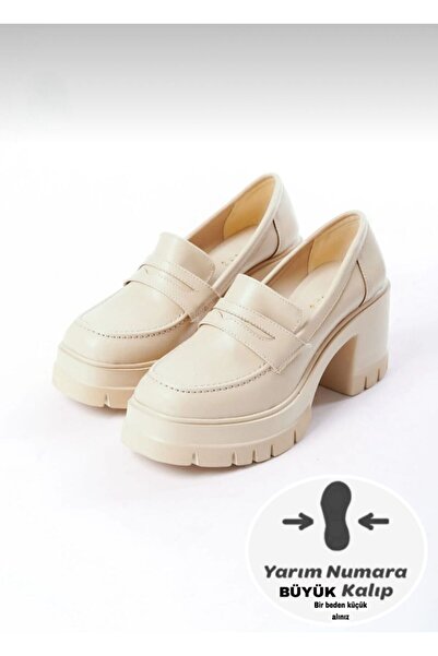 dabab shoes LOFTIA Дамски бежови мокасини с дебел ток