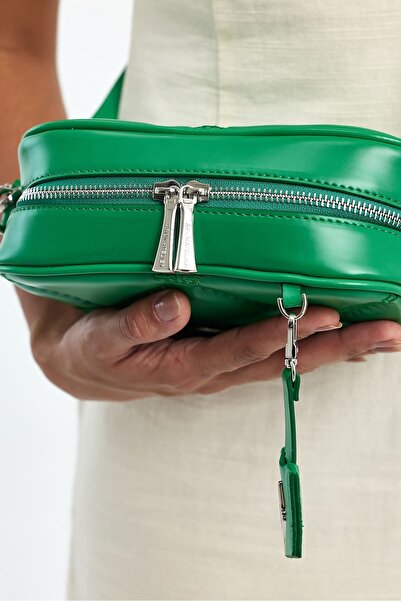 Hüvendo Small Size Embroidery Detailed Crossbody Cross Strap Women's Shoulder Bag Grass