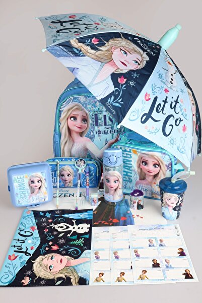 ELSA Dekomus Licensed Frozen Umbrella with Case, School, Lunch and Pen Bag, Water Bottle, Lunch Box