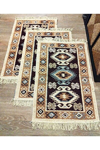 OEM Set of 3 traditional woven rugs, double-sided, 60x90 cm, Brown, model HORA