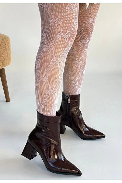 ZENGEZUR MALL Sptrns Mosy Burgundy Patent Leather Heeled Boots (225439) (Size: 37)