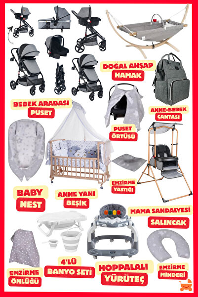 ÖYKÜ BEBEK DUNYASI Truva Doğal Ahşap Yeni Doğan Bebek Çeyiz Seti (30 Parça) A...