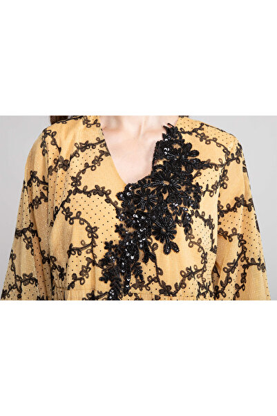 GUMANIZE Women's V-Neck Flocked Glitter Dress