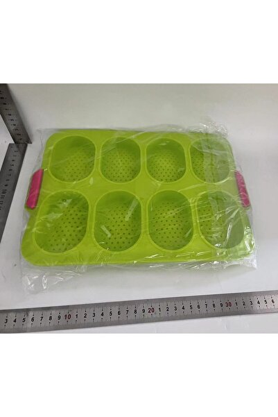 Flippy silicone baking molds, 8 oval cavities, for bread and cakes, 34.5 x 23.8 x 2.5 cm, Green/Pink