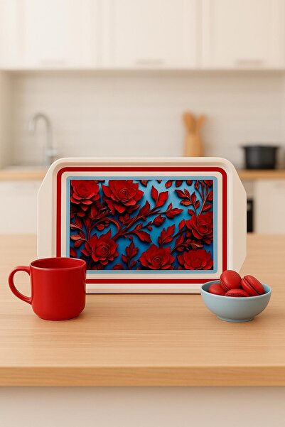 Blackstar Servis Tepsisi Büyük Boy 1 Adet (Kırmızı Çiçek)