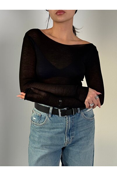 coaksco Women's Boat Neck Modal Cashmere Ultra Light Blouse - Black