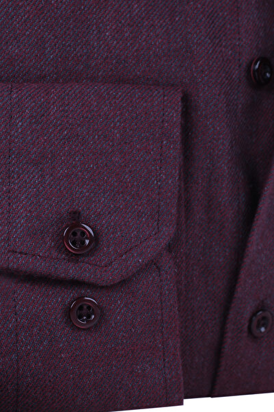 Varetta Men's Sea Urchin Color Winter Shirt - Wide Cut Collar Buttoned Flannel Model with Pockets