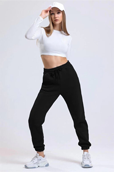 ZENGEZUR MALL Sptrns 3 Thread Fleece-Lined Leg Elasticated Tracksuit Black İs001 (202944) (Size: S)